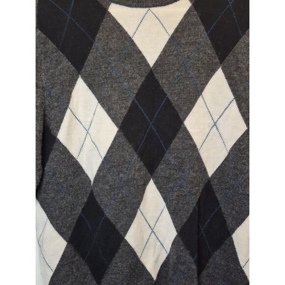 Club Room Grey, White, Black Argyle Sweater Men's Small Wool Blend Pullover - Picture 2 of 8